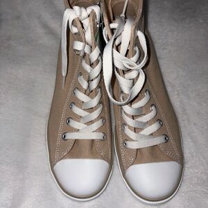 Skechers Beige High-Top Canvas Sneakers with White Accents
